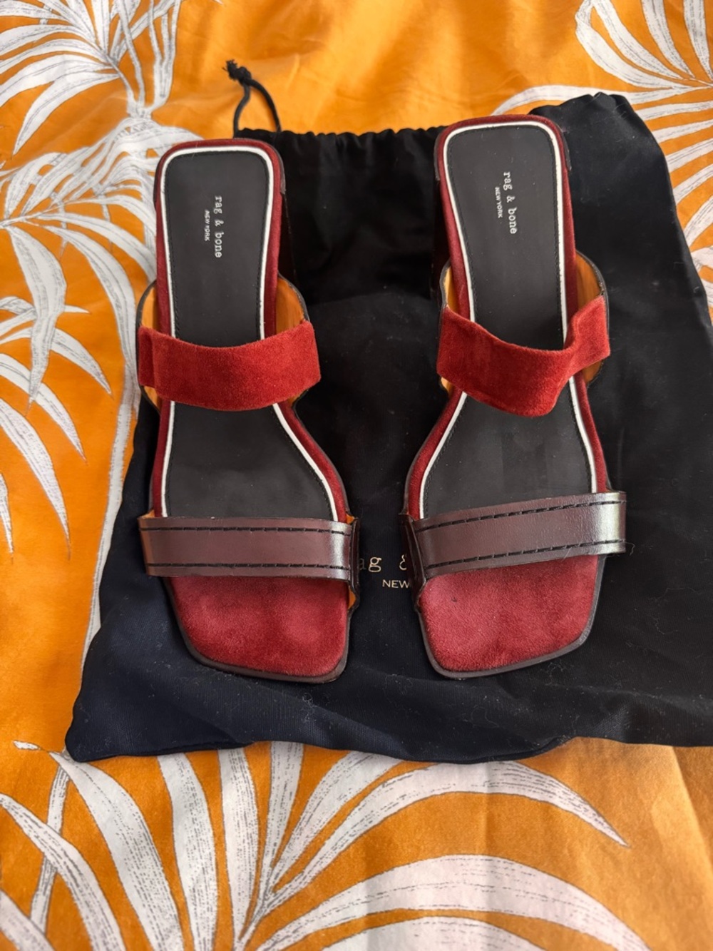 rag & bone Red and Brown Suede & Leather Slide Mules 3 inch heels